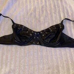 Leather lace bra